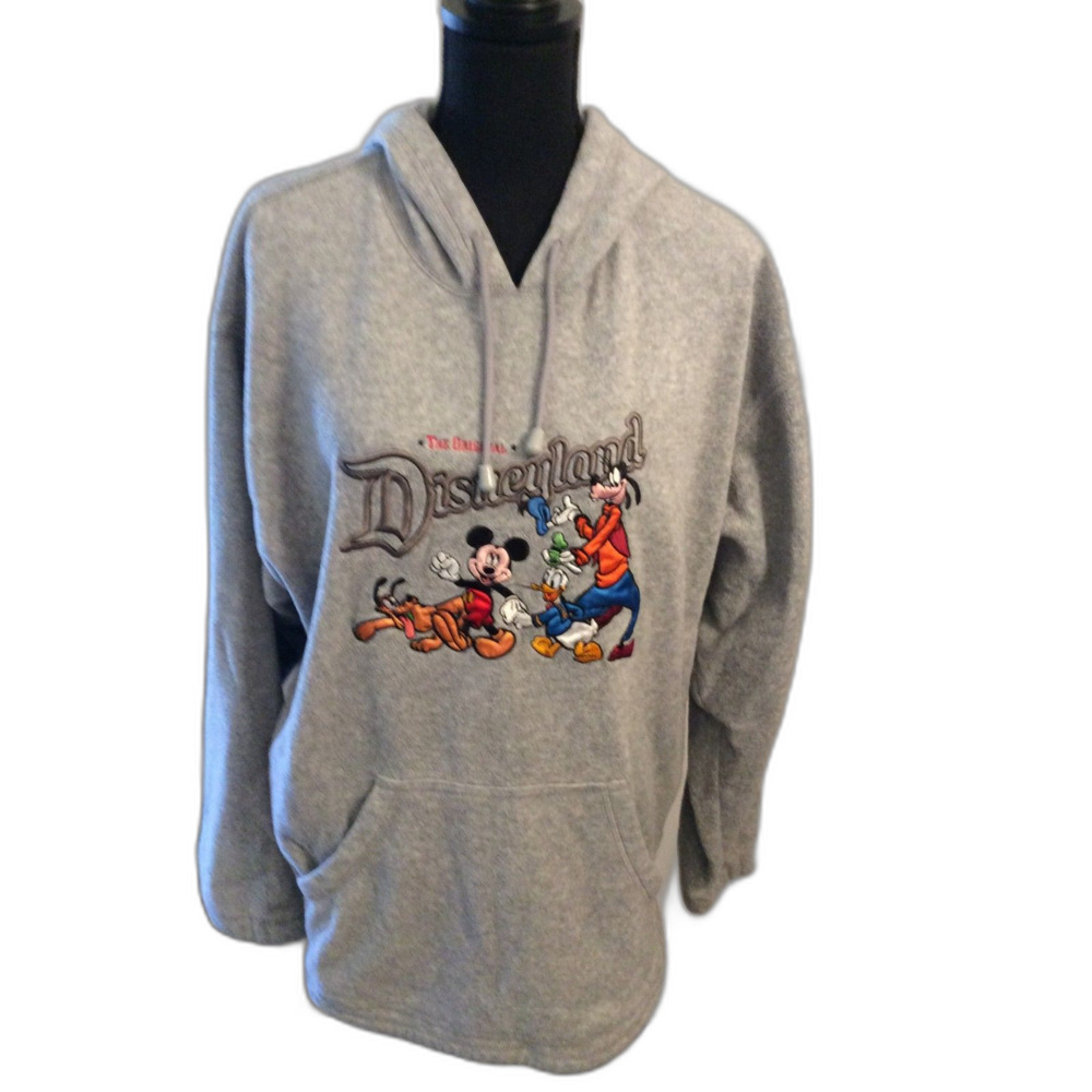Disneyland Park Hoodie Original Large L Gray Mickey Donald Goofy Pluto